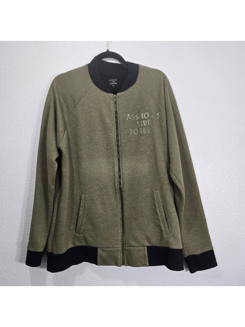 As*holes Live Forever Jacket Men XL Green Graphic Logo Full Zip Streetwear